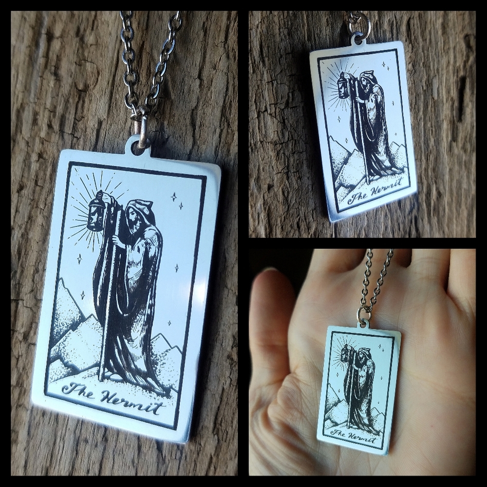 🖤 The Hermit- Stainless Tarot Card Necklace